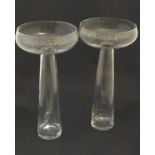 A pair of large clear glass vases, of fluted shape, bearing label 'Handmade in Poland.