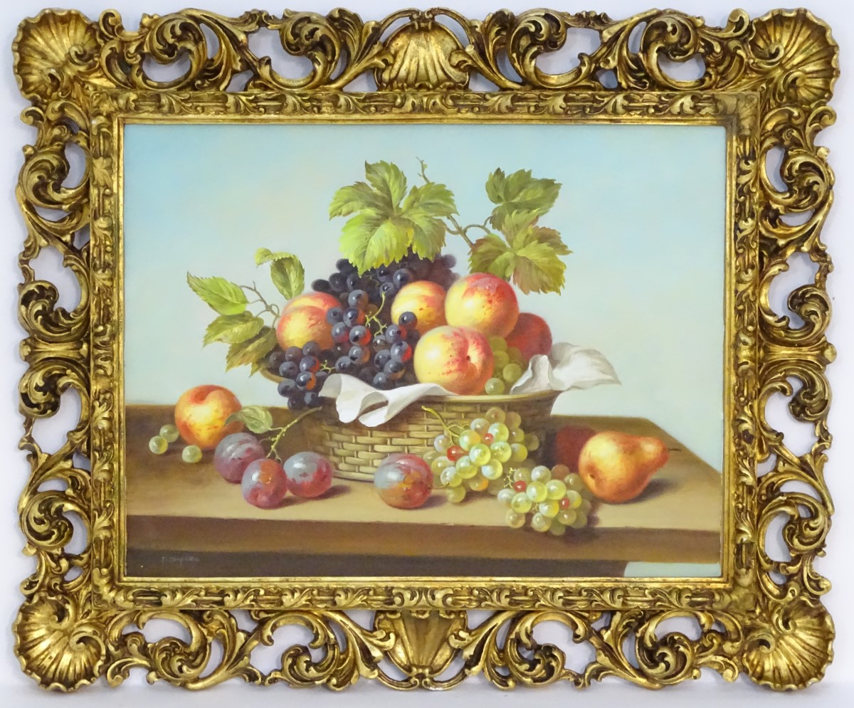 Tom Caspers XX, Oil on canvas laid on board, Still life of fruit, apples, grapes, plums, pears, - Image 10 of 10