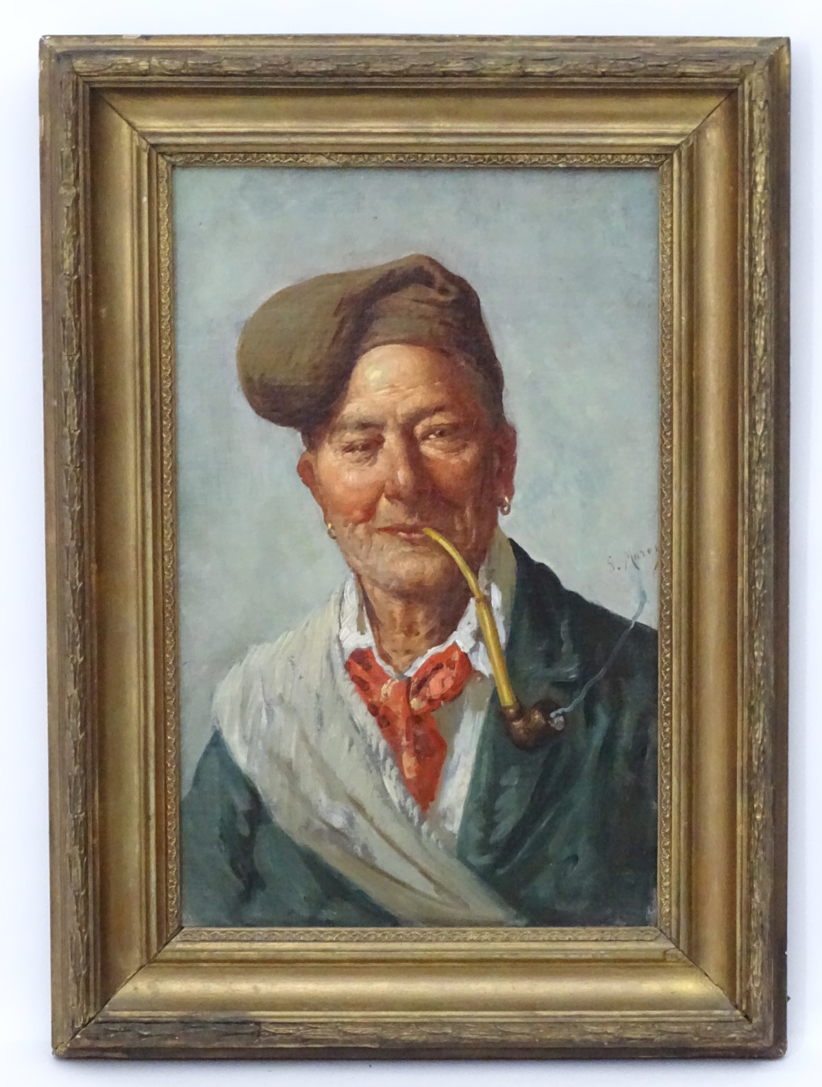 Salvatore Maresca, XIX-XX, Italian School, Oil on canvas, A portrait of an old man smoking a pipe,