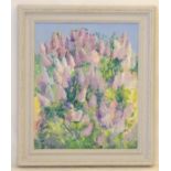 P Morley, 1992, Oil on canvas, A lupin bush, Signed and dated lower left.