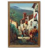 Diaz, XX, Oil on canvas, A continental street scene with a figure approaching some steps,