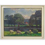 Hubert Cramer - Berke (1886-?), Oil on canvas, Sheep grazing near a river, Signed lower right.
