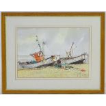Mrs Dorothy Graham, XX, Watercolour, Fishing boats on a shingle beach, Aldeburgh, Suffolk,
