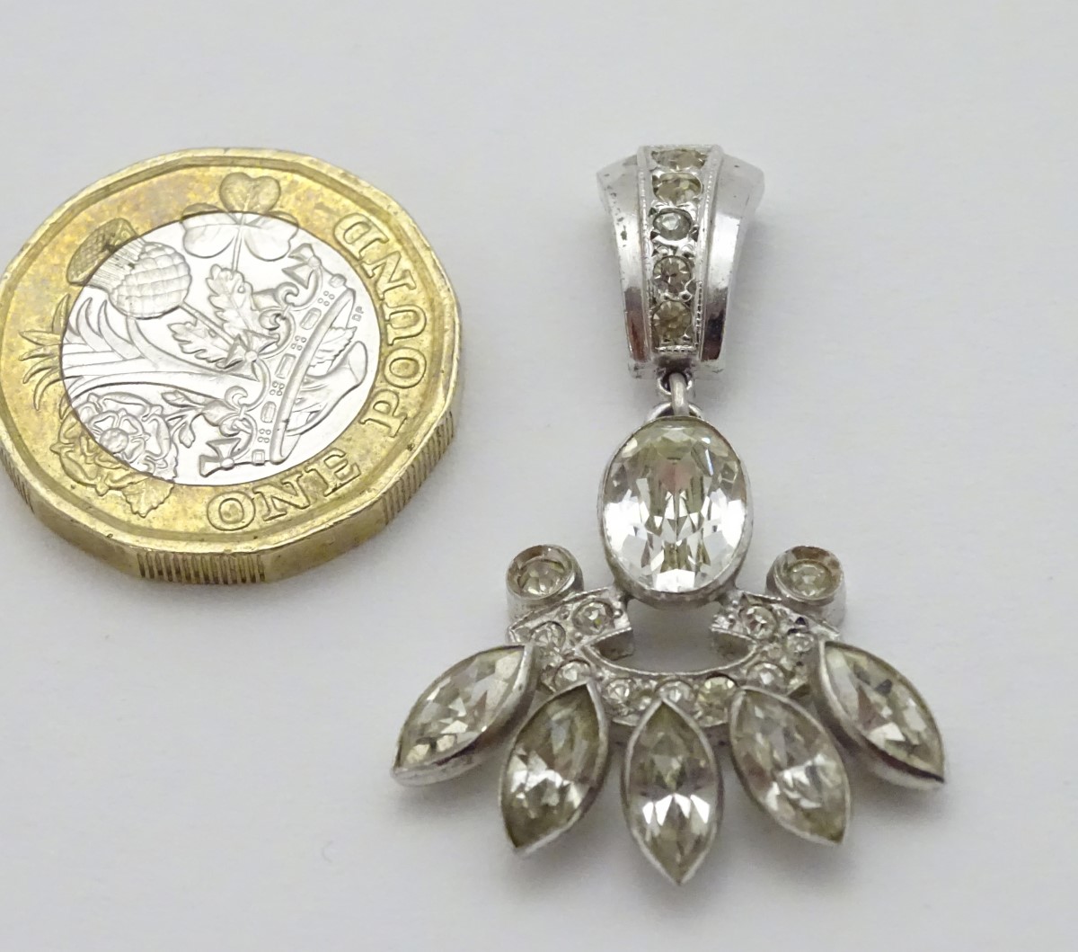 A white metal pendant set with paste stones 1 3/54" long CONDITION: Please Note - - Image 7 of 9