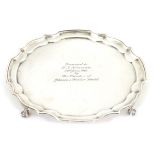 A silver card tray hallmarked Birmingham 1960 maker A L Davenport Ltd.