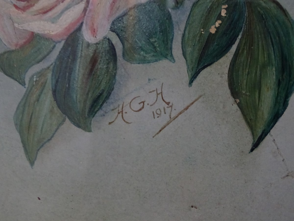 HGH, 1917, Oil on board, Roses, A still life study of roses, Signed H. G. H. - Image 10 of 10