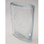 A Swedish Stromberg Hyttan art glass pocket vase, the etched decoration depicting fish among reeds.