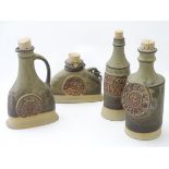 Four Tremar of Cornwall studio pottery stoneware flagons / bottles for Wine, Brandy,