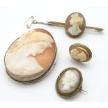 Assorted cameo jewellery including a gold bar brooch set with central cameo CONDITION: