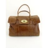 A vintage leather Mulberry Bayswater handbag in tan/oak with crocodile embossed effect,