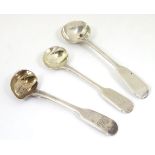 3 various silver fiddle pattern salt spoons.