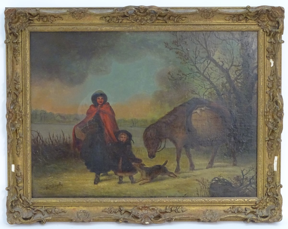 Manner of Edward Robert Smythe (1810-1899), Oil on canvas, Winter Travellers,