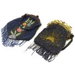 Two Art Deco beadwork bags, one with a celluloid frame with a sweet heart design,