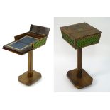 A 19thC Rosewood writing stand / desk stand with a brass inlaid top opening to reveal a fitted
