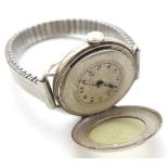 A silver cased wristwatch by J W Benson, London.