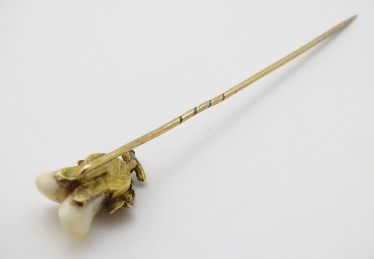 A Victorian Scottish stick pin surmounted by Scottish thistle set with deer's teeth. - Image 5 of 5