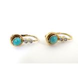 14ct gold earrings set with turquoise cabochon and diamonds CONDITION: Please Note -