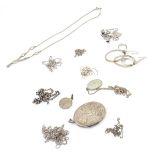 Assorted silver and white metal jewellery including locket, pendants,