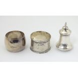 3 silver items comprising napkin ring hallmarked Sheffield 1903 maker Fordham & Faulkner,