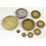 A set of eight mid-20thC brass GPO (General Post Office) postage scale weights, 2lb to 1/4oz,