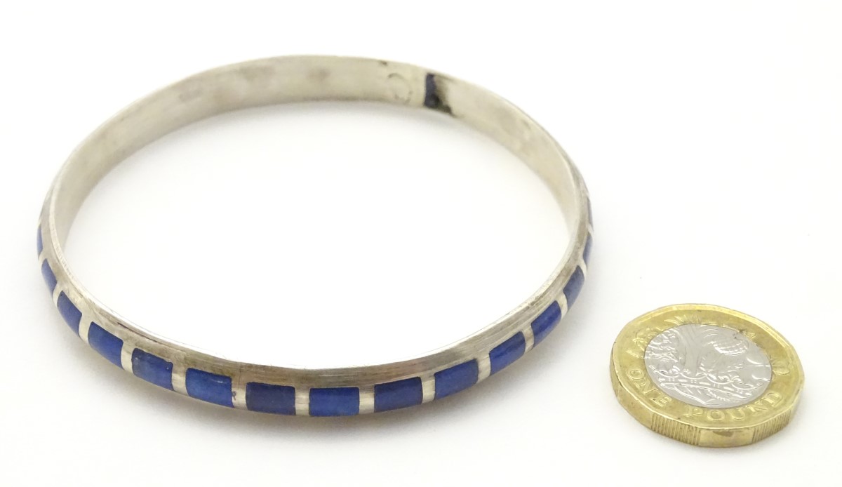 A silver bangle bracelet set with lapiz lazuli CONDITION: Please Note - we do not - Image 5 of 5