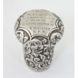 A silver cane / stick top / pommel engraved ' To H.