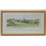 Liz Deacon, XX, Watercolour, 'Near Sherborne', A rural landscape with a village beyond,