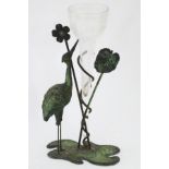 An early 20thC Art Nouveau style epergne, with stylised crane and flower decoration,