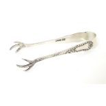 Silver sugar tongs with birds claw formed grips Hallmarked Sheffield 1920 maker Robert Pringle &