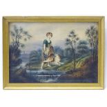 Late XVIII / XIX, English School, Watercolour, Young girl dipping toe into stream with a dog.