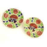 A pair of 19thC spongeware bowls decorated with a colourful,