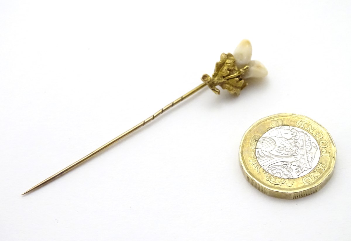 A Victorian Scottish stick pin surmounted by Scottish thistle set with deer's teeth. - Image 3 of 5