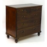 A Victorian mahogany chest of drawers with a rectangular moulded top above two short drawers and