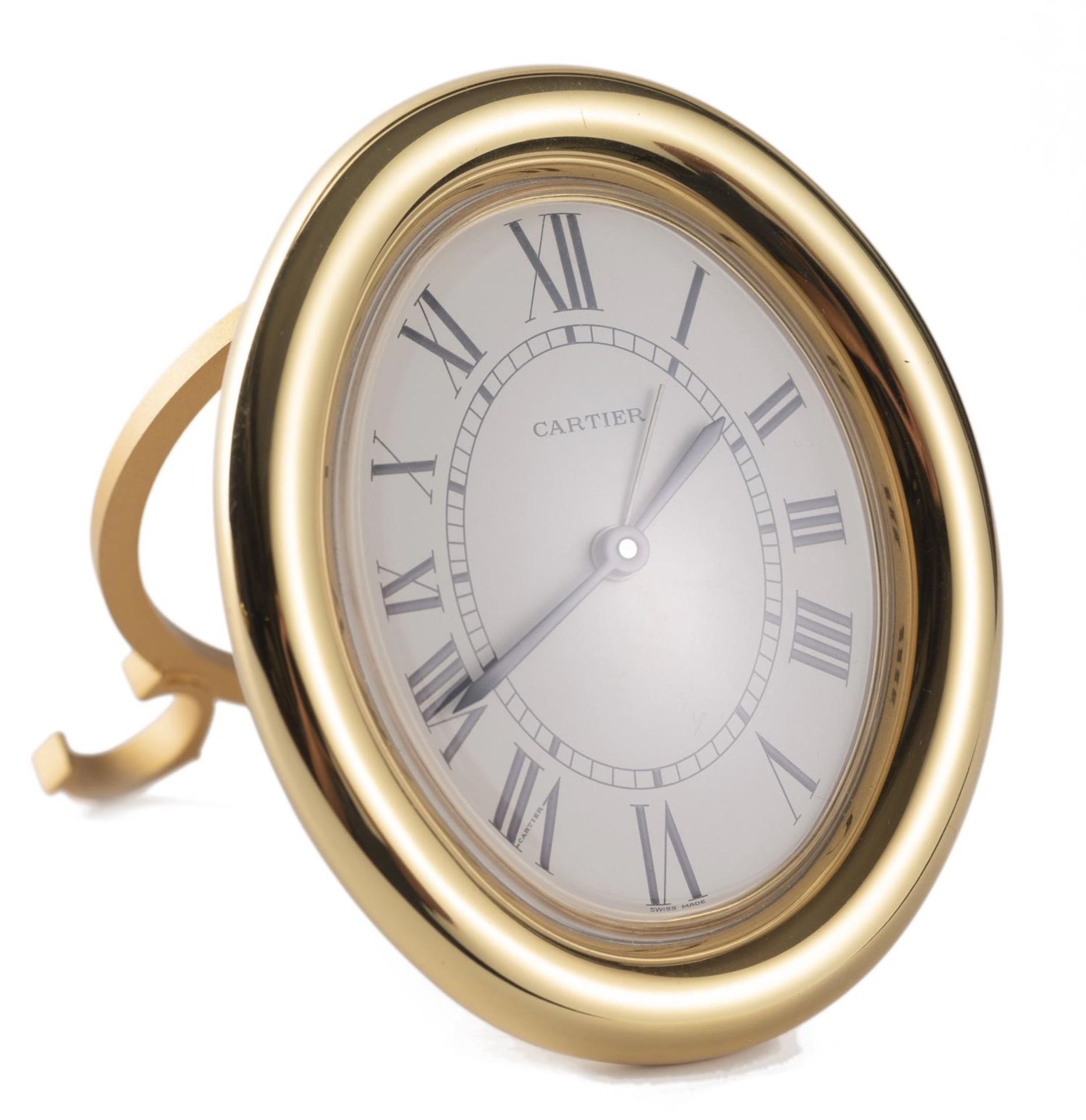 Cartier, Must de, 3 pendulettes réveil à boîtier de forme ovale en métal doré [...] - Bild 7 aus 8