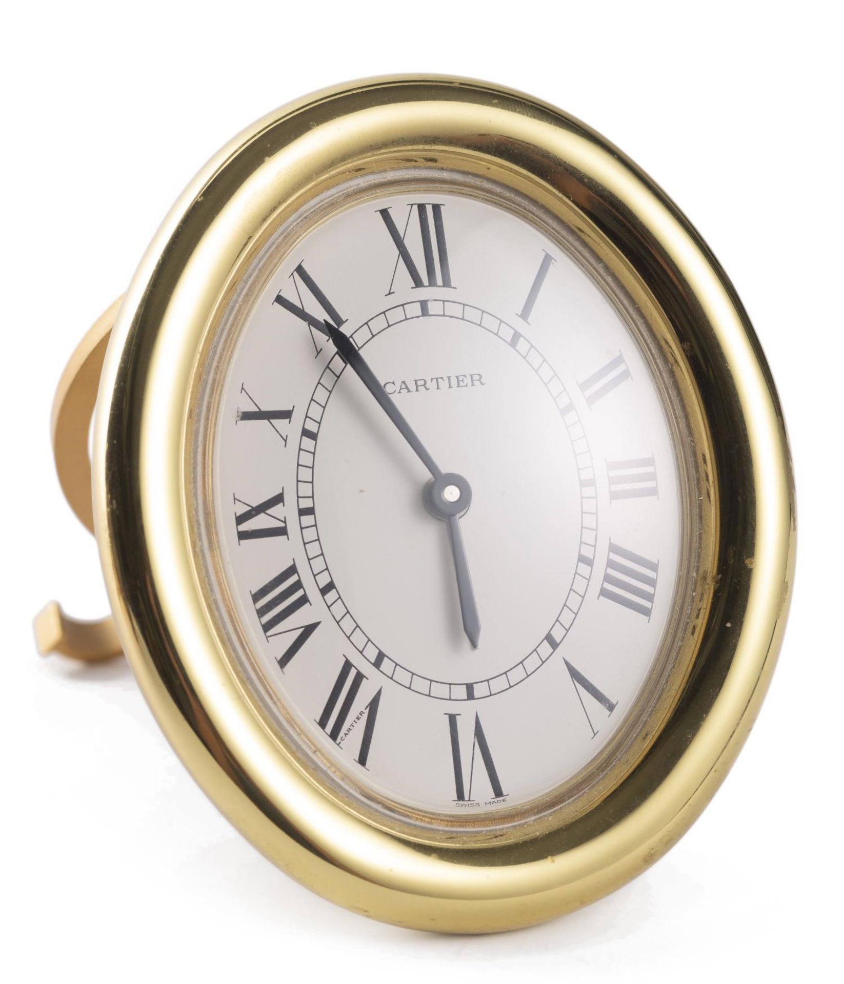 Cartier, Must de, 3 pendulettes réveil à boîtier de forme ovale en métal doré [...] - Bild 2 aus 8