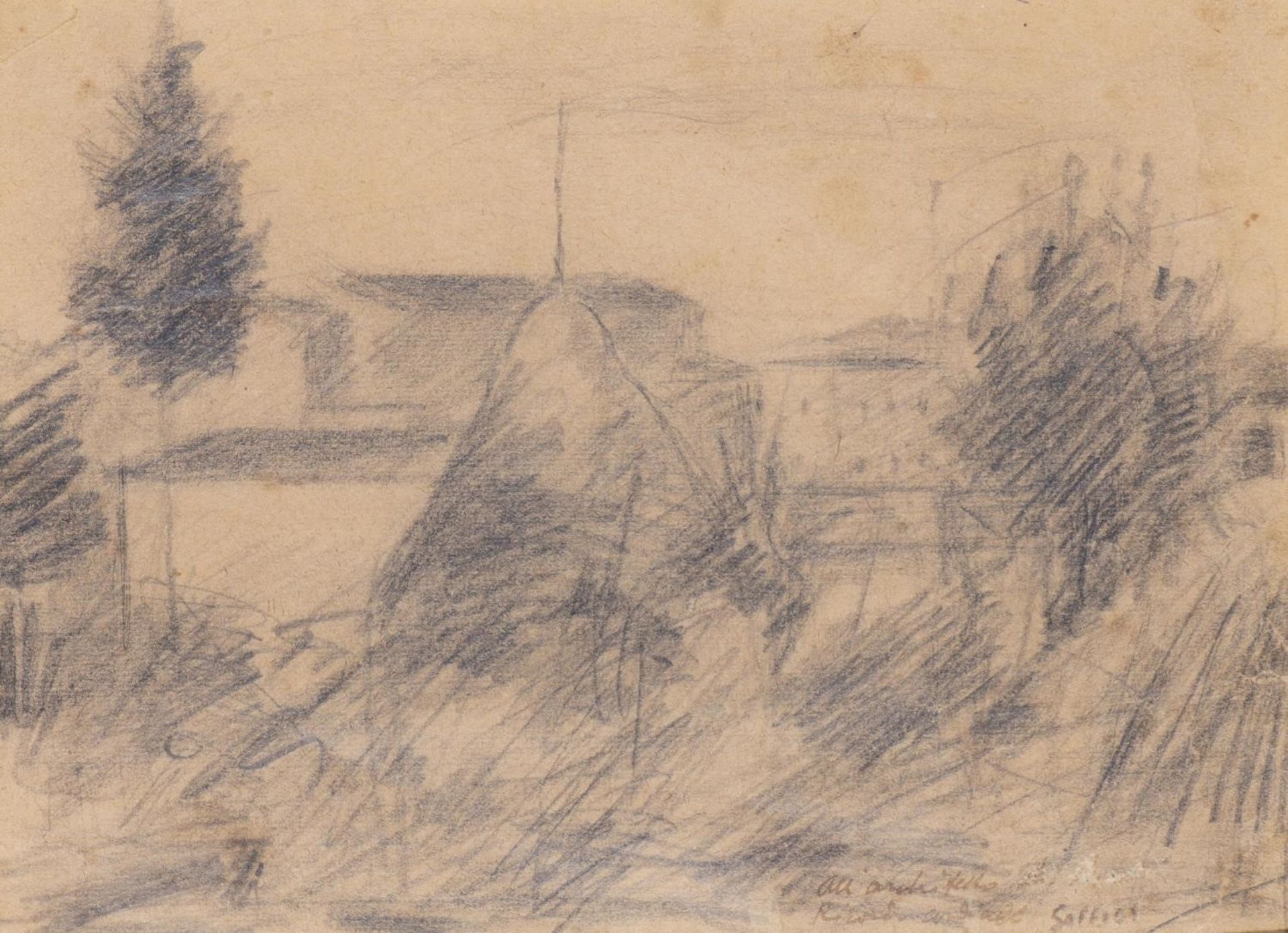 Ardengo Soffici (1879-1964), "Pagliaio". Crayon sur papier, sbd et dedicacé à [...]