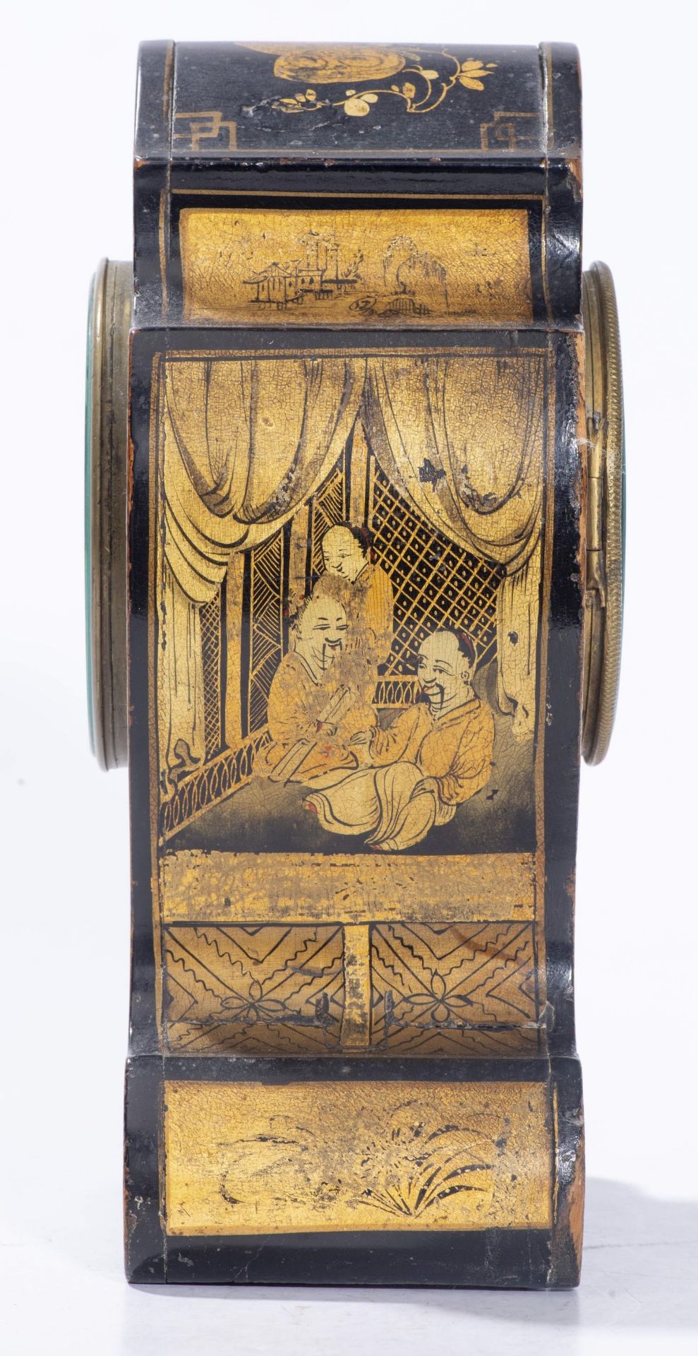 Petite horloge de table à boîtier en bois à décor en laque noire et dorée au [...] - Bild 4 aus 5