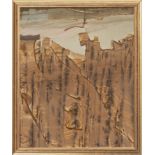 Tableau en calcaire de Toscane avec oxydation de fer et manganèse H. 13.3x11 cm - [...]