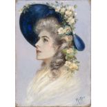 Paul César Helleu (1859-1927), "Madame Helleu au chapeau bleu" Huile sur carton, [...]