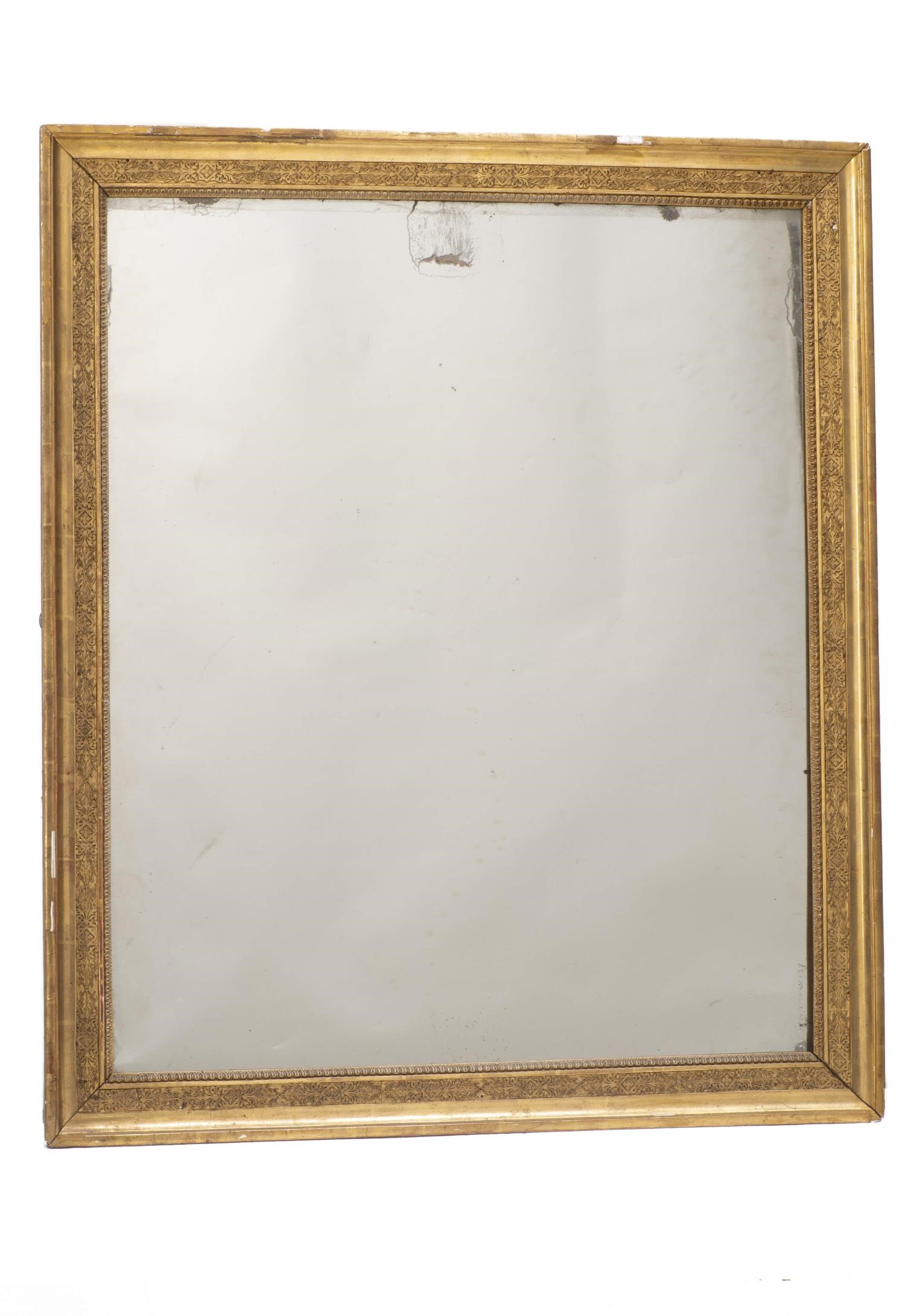 Miroir rectangulaire à cadre en bois et stuc doré d'époque Nap. III H. 97x84 cm - [...]