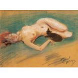 Jean-Gabriel Domergue (1889-1962), "La petite chatte noire" Crayon et pastel avec [...]