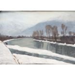 Marguerite Birbaum-Duperthuis (1886-1962), "Le Rhône en hiver" Huile sur carton, [...]