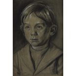 Edouard Vallet (1876-1929), "Portrait d'enfant" Craie noire et gouache sbg et datée [...]