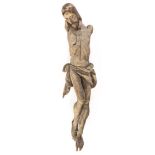 Sculpture en bois d'un Christ en position de crucifié sans ses bras. Ancien, traces [...]