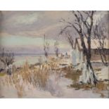 Walter Mafli (1915-2017), "Bord de lac enneigé" Huile sur toile sbg 50x60 cm - - [...]