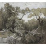 Arthur Calame (1843-1919) attribué,"Paysage" Fusain et rehauts de blanc sur papier [...]