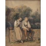 Edouard-Henri Girardet (1819-1880), "Le jeune couple" Aquarelle sur papier sbd en [...]