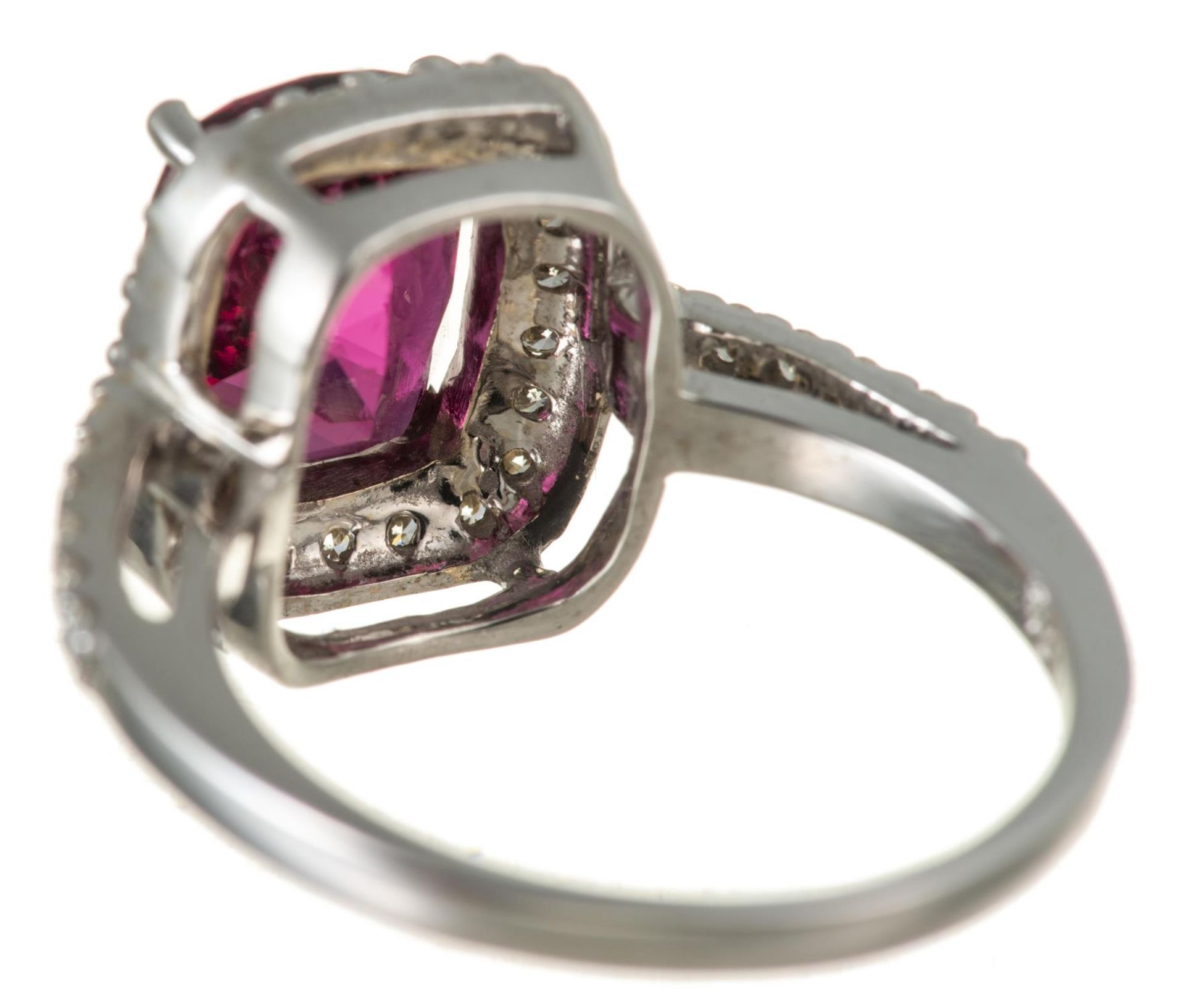 Bague en or gris .750 surmonté d'une tourmaline rubellite 3.11 cts et diamants - Bild 3 aus 6