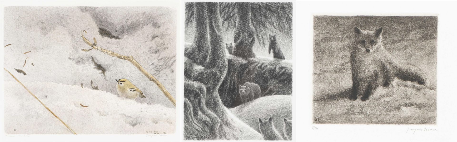 Jacques Rime (né en 1951), "Le renard", "Mésange dans la neige" et "Ours et renards"