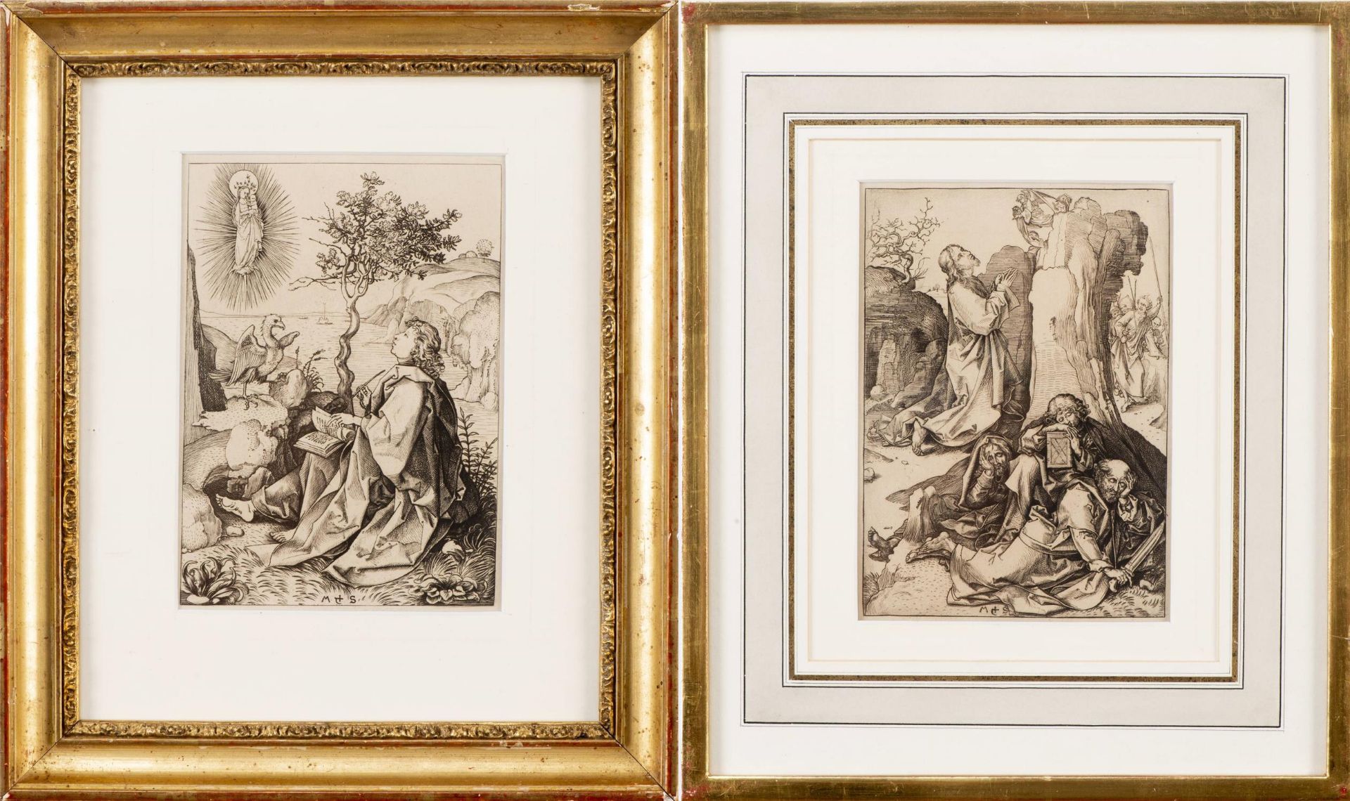 Martin Schongauer (1430/50-1491), "Christ au mont des Oliviers" & "St. John à Patmos"